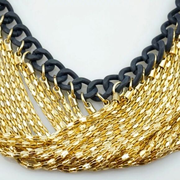 Guess Two-Tone Chain Swag Tassel Statement Necklace NWOT - Picture 3 of 4